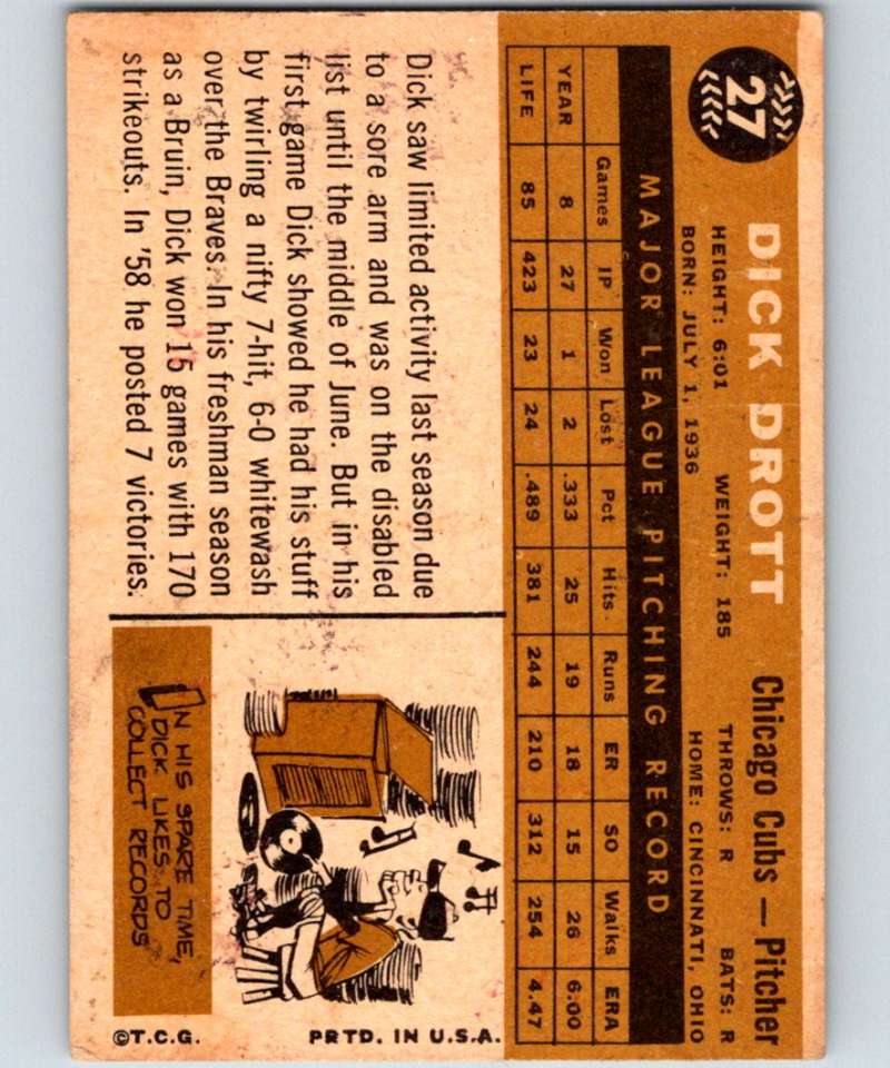 1960 Topps #27 Dick Drott Cubs MLB Baseball 3810