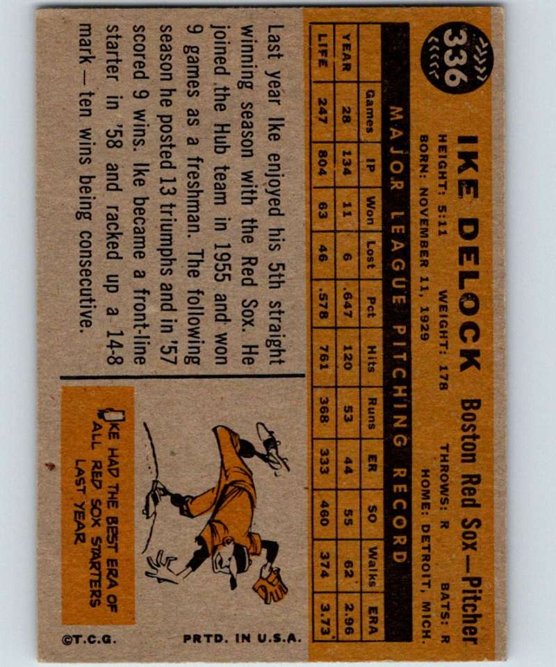 1960 Topps #336 Ike Delock Red Sox MLB Baseball 3881