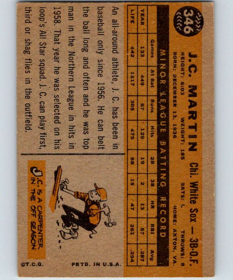 1960 Topps #346 J.C. Martin RC Rookie White Sox UER MLB Baseball 3887