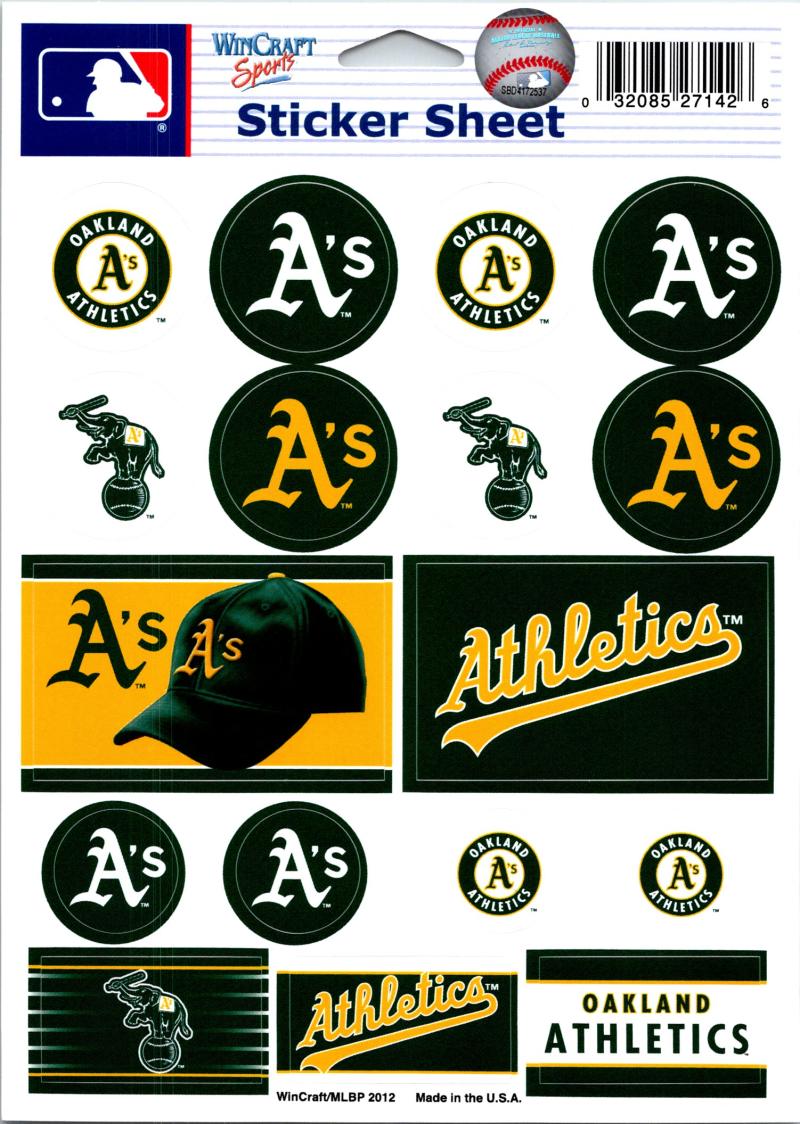 (HCW) Oakland Athletics Vinyl Sticker Sheet 5"x7" Decals MLB Licensed Authentic Image 1
