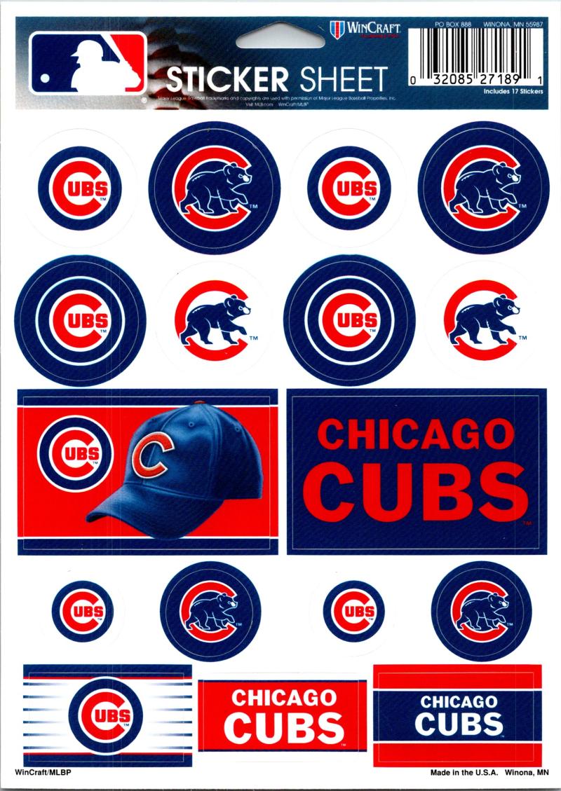 (HCW) Chicago Cubs Vinyl Sticker Sheet 5"x7" Decals MLB Licensed Authentic Image 1