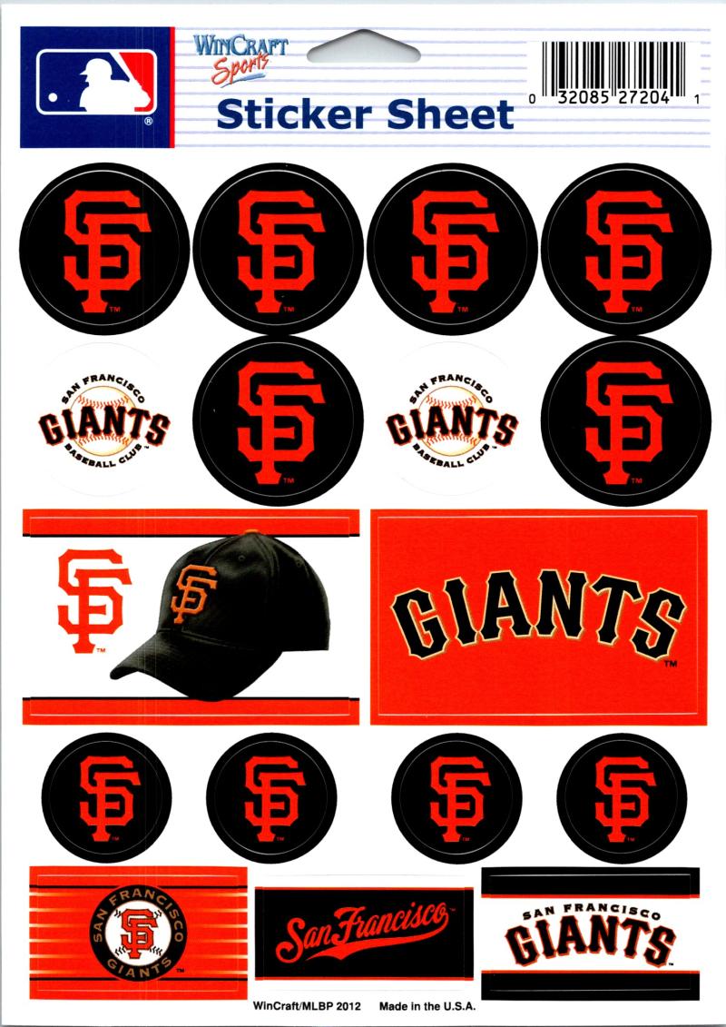 (HCW) San Francisco Giants Vinyl Sticker Sheet 5"x7" Decals MLB Licensed Authentic