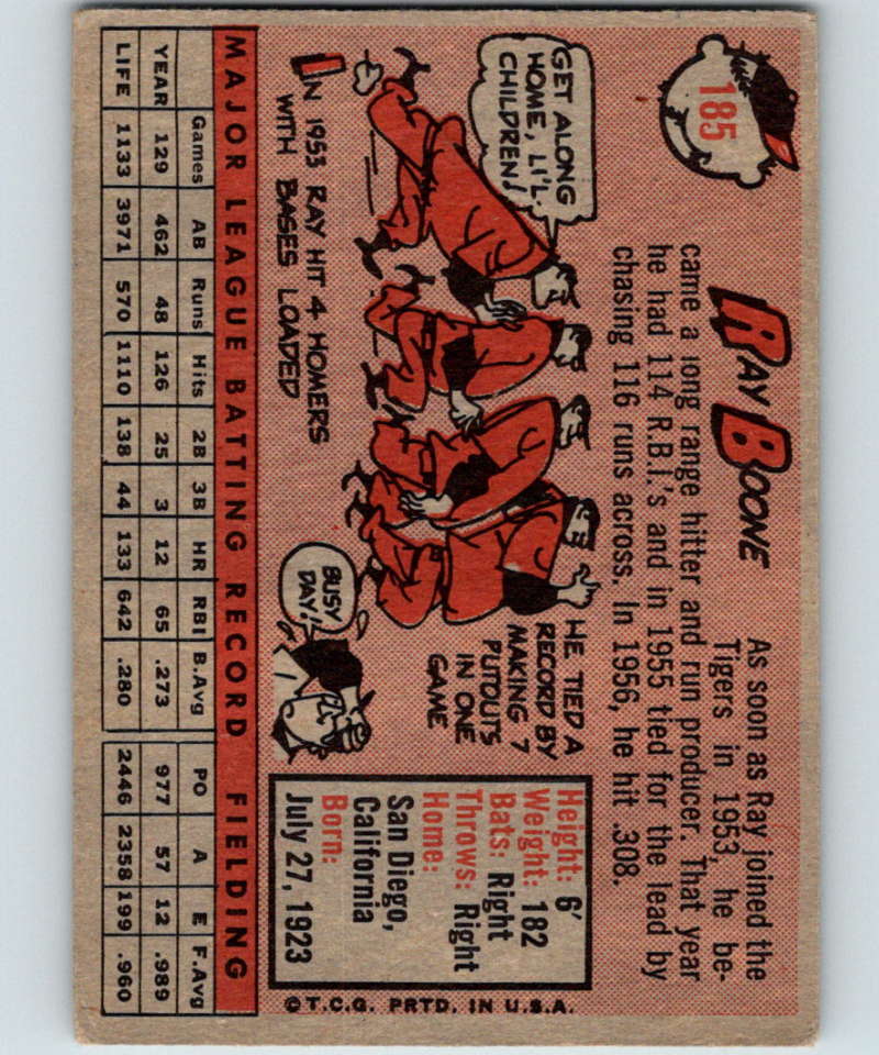 1958 Topps #185 Ray Boone Tigers Baseball 3960