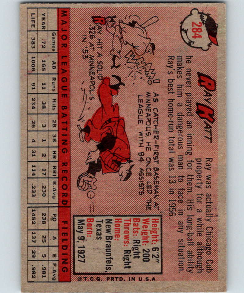 1958 Topps #284 Ray Katt Giants Baseball 3988 Image 2