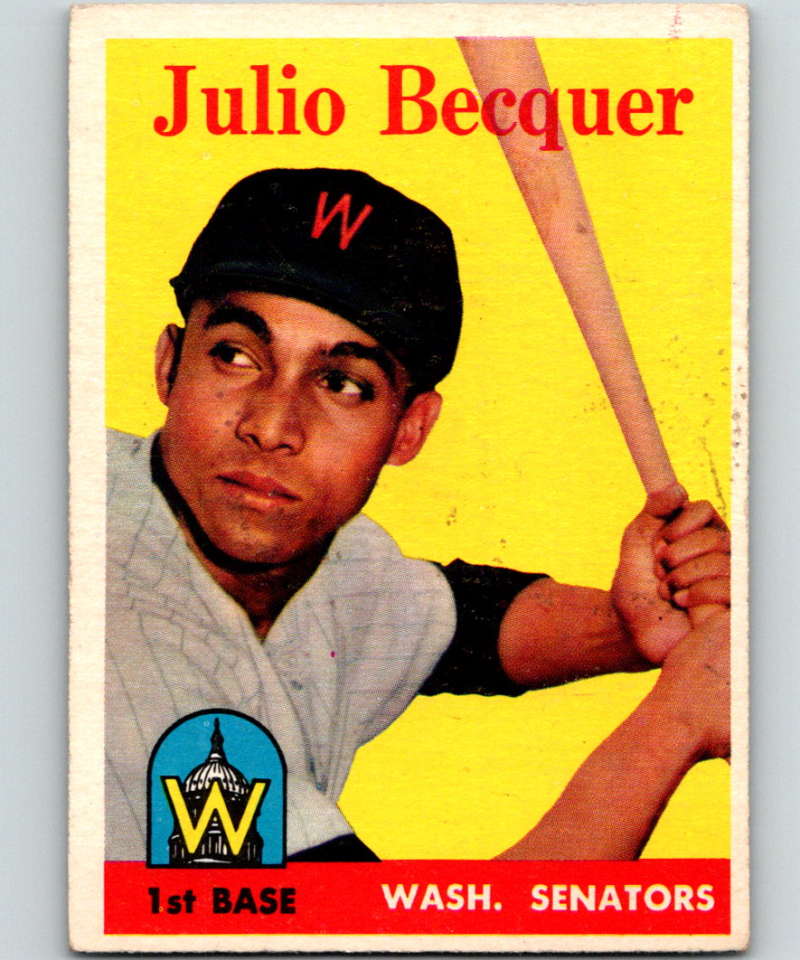 1958 Topps #458 Julio Becquer RC Rookie Senators Baseball 3964 Image 1