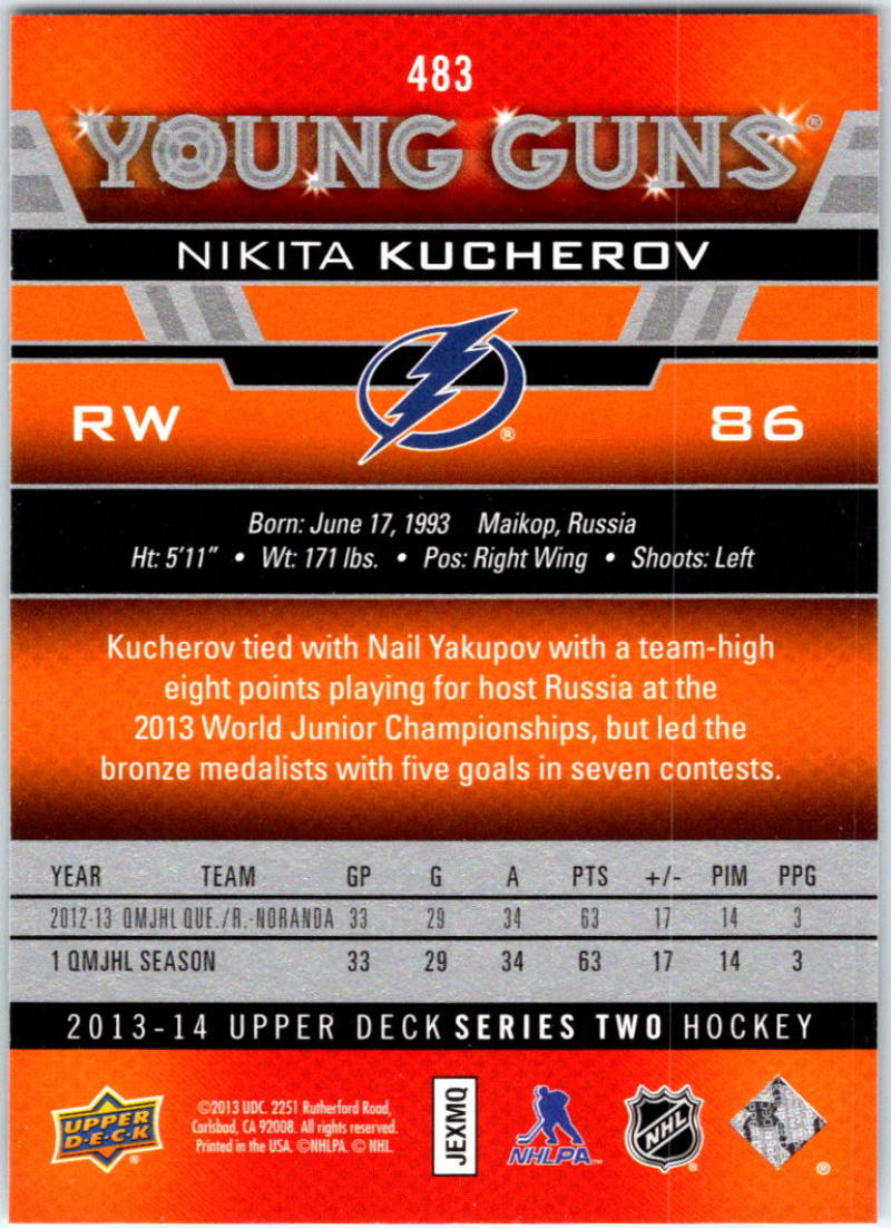 2013-14 Upper Deck Nikita Kucherov MINT RC Rookie Lightning YG Young Guns