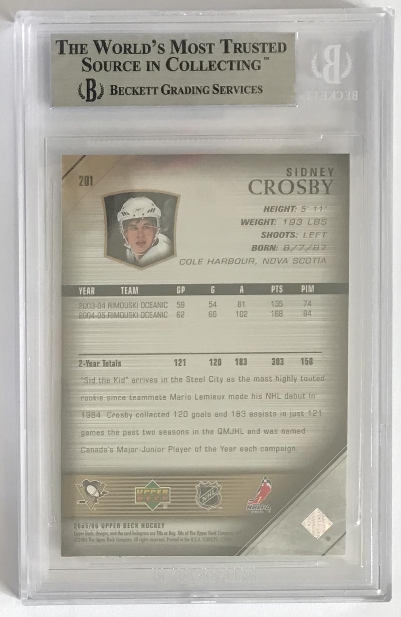 (HCW) 2005-06 Upper Deck #201 Sidney Crosby BGS 9 RC Rookie Young Guns Mint