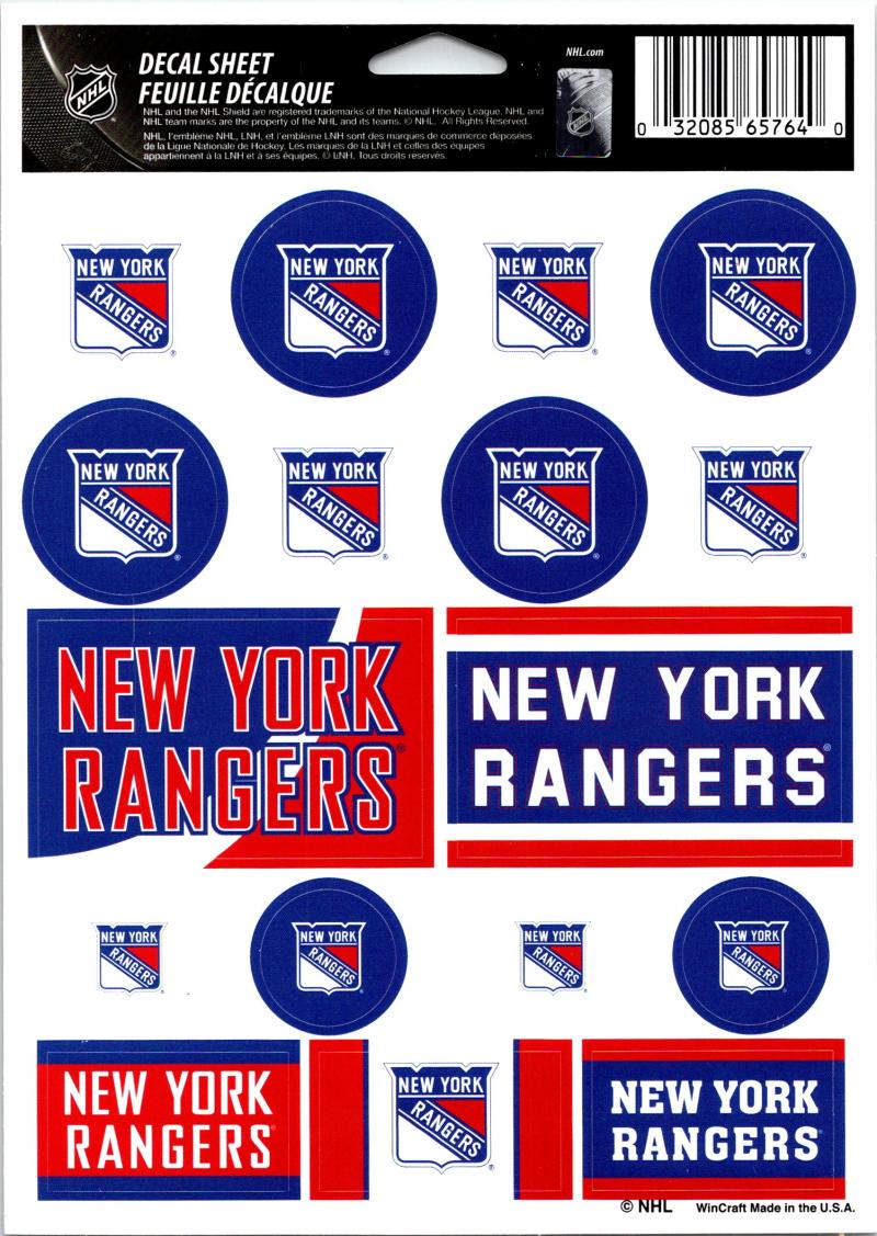 (HCW) New York Rangers Vinyl Sticker Sheet 5"x7" Decals NHL Licensed Authentic Image 1