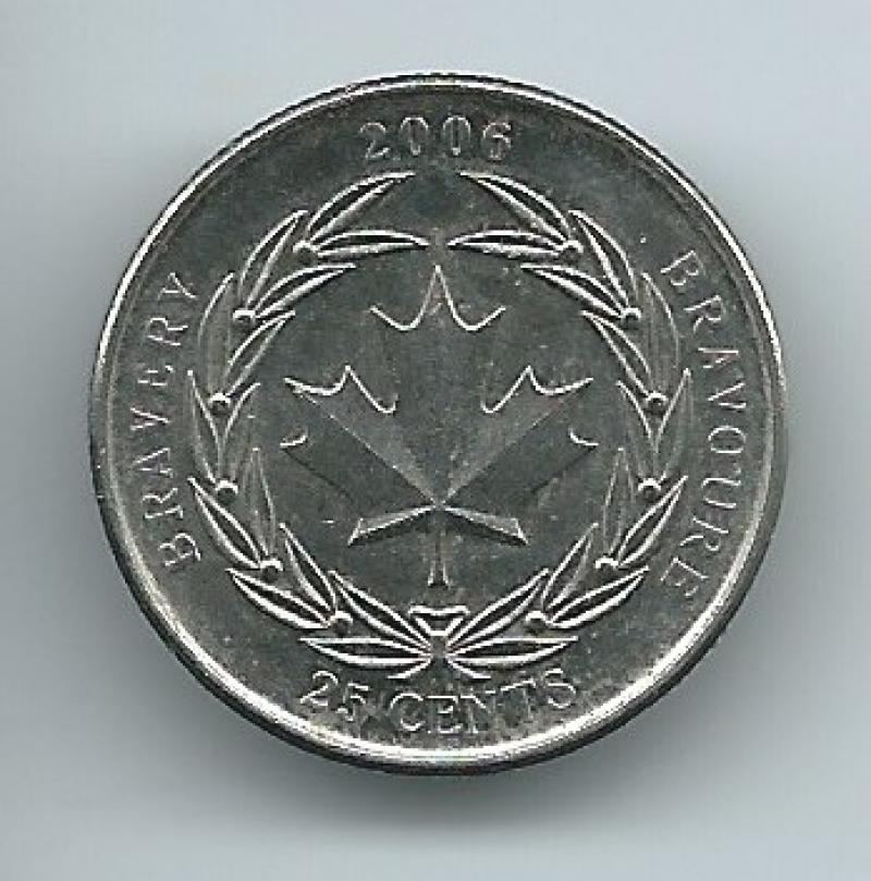 (HCW) 2006 Canadian 25 Cent Quarter Coin Canada - Bravery Bravoure *8029 Image 1