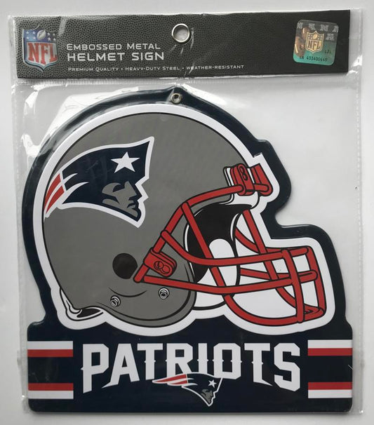 New England Patriots NFL Embossed Heavy-Duty Metal Helmet Sign 8"x8"