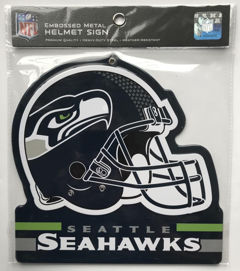 Seattle Seahawks NFL Embossed Heavy-Duty Metal Helmet Sign 8"x8"