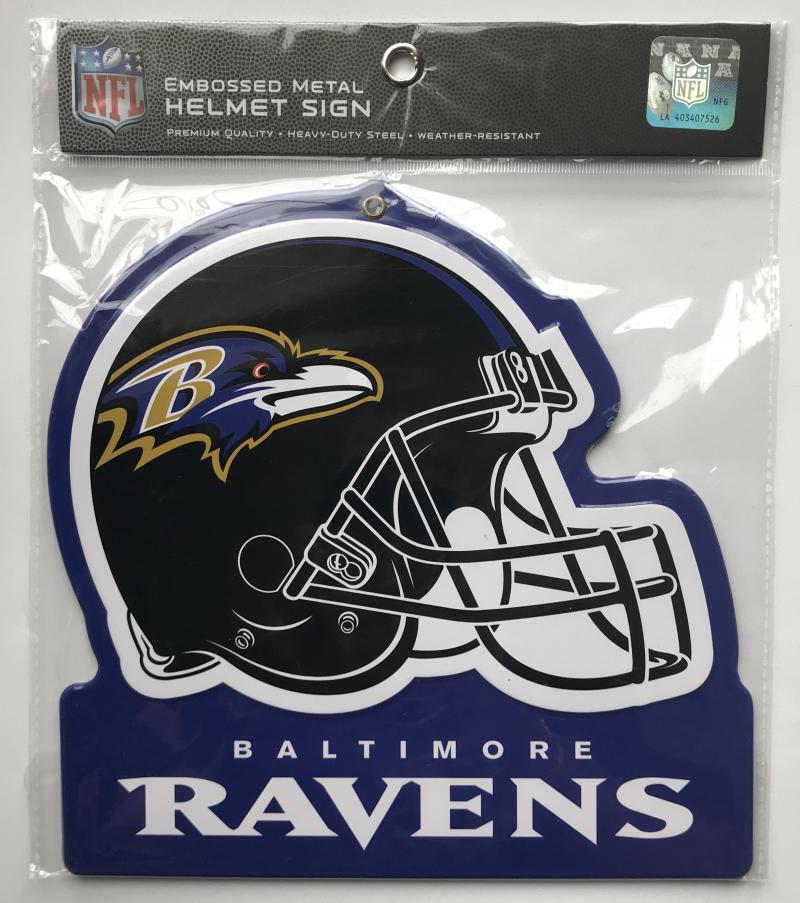 Baltimore Ravens NFL Embossed Heavy-Duty Metal Helmet Sign 8"x8"