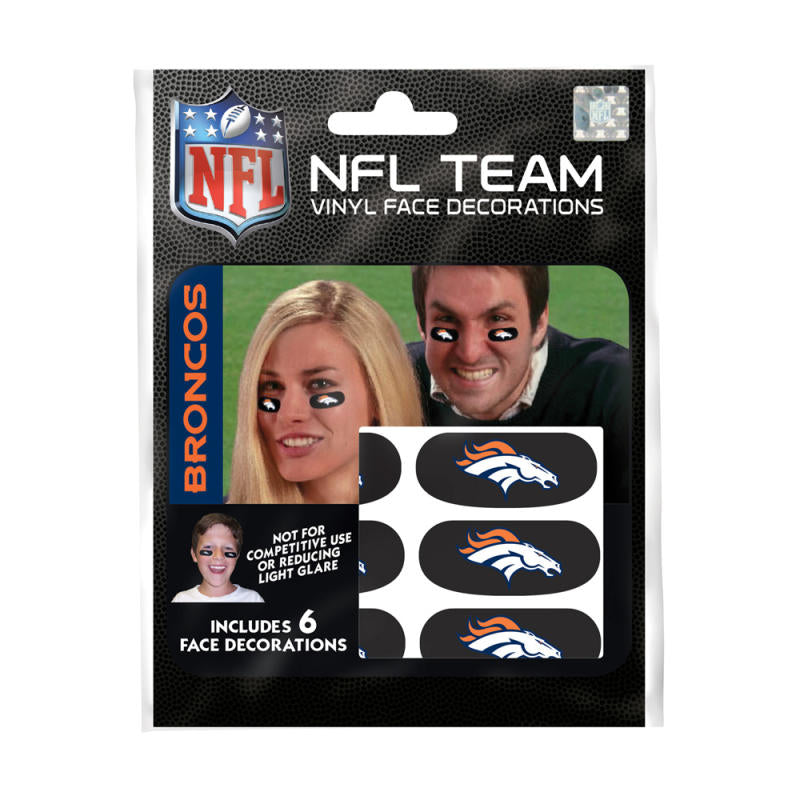 Denver Broncos NFL Team Adhesive Face Decorations Pack of 6 Image 1