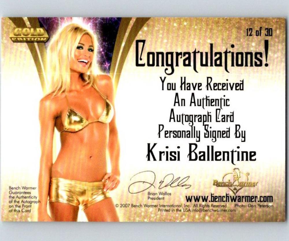 (HCW) 2007 Bench Warmer Gold Krisi Ballentine 12 of 30 Autograph 04319