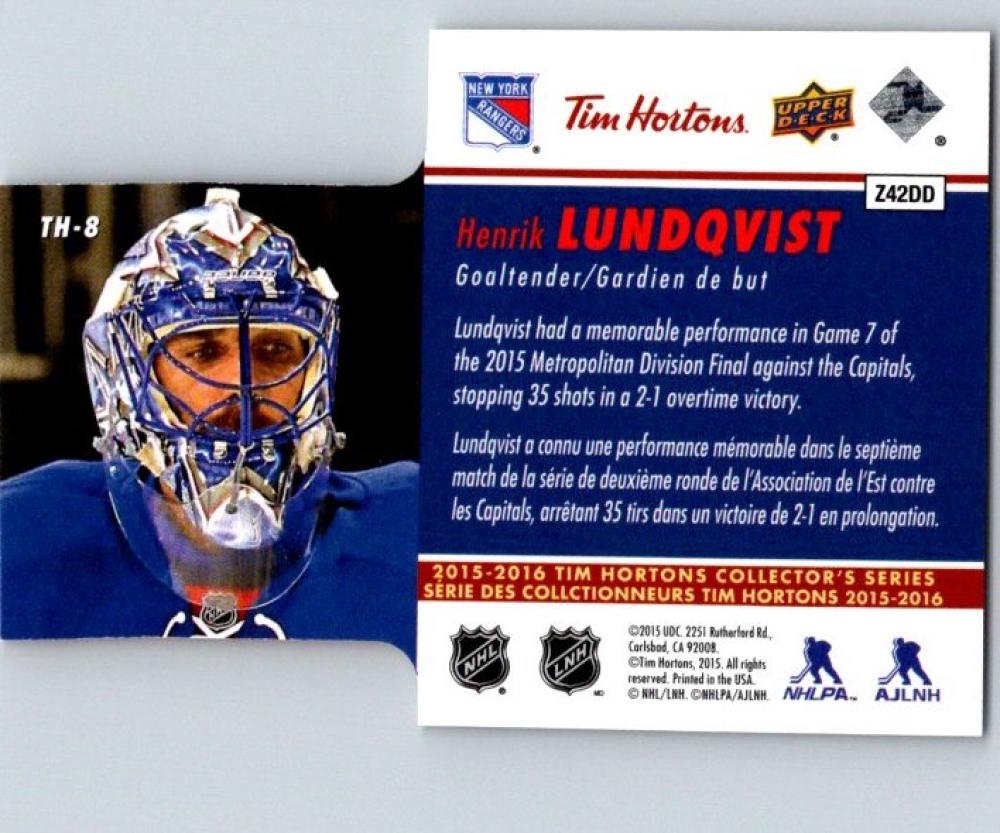 2015-16 Upper Deck Tim Hortons Die Cuts Henrik Lundqvist  Hockey NHL 04330