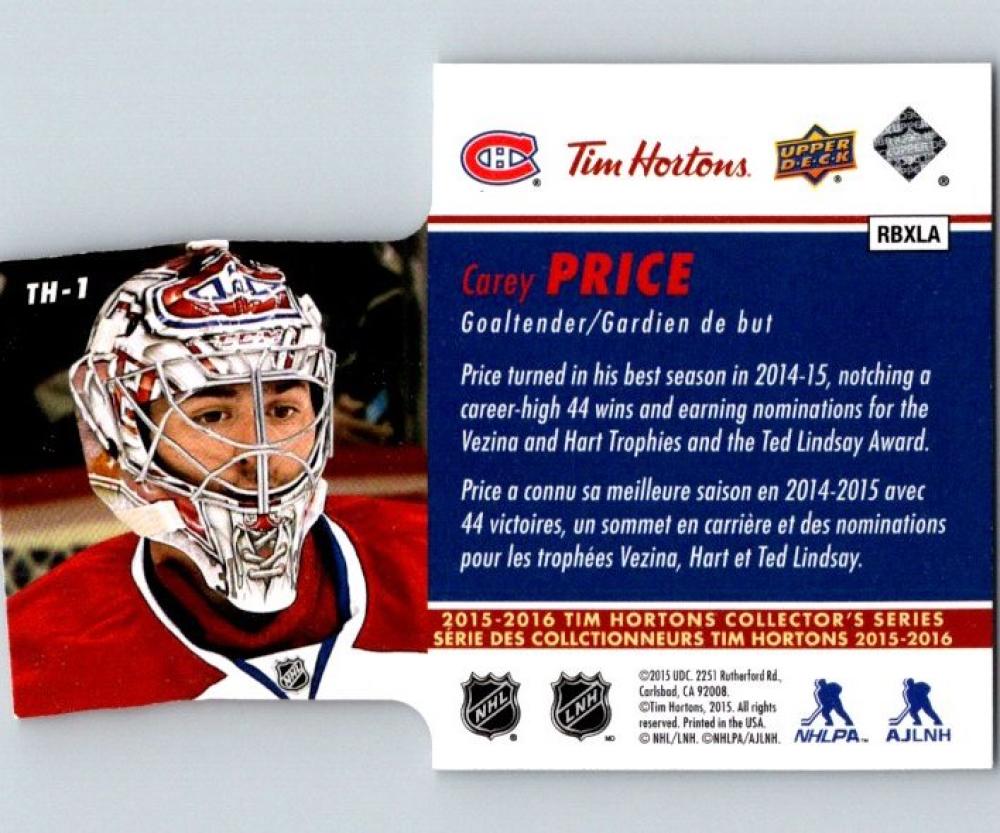 2015-16 Upper Deck Tim Hortons Die Cuts Carey Price  Hockey NHL 04332 Image 2