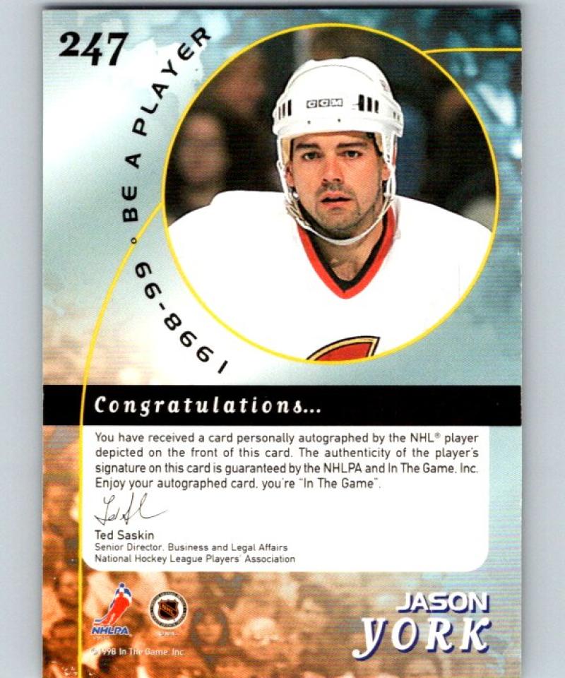 1998-99 Be A Player Autographs #247 Jason York NM-MT Hockey NHL Auto 04345