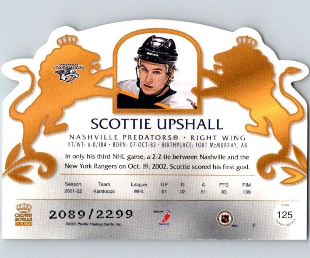 2002-03 Crown Royale #125 Scottie Upshall MINT NHL RC Rookie 2089/2299 04355