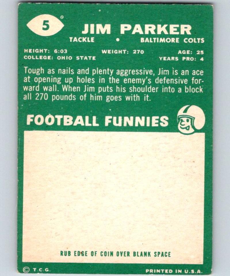 1960 Topps #5 Jim Parker NM Near Mint Football NFL Colts Football Vintage 04363