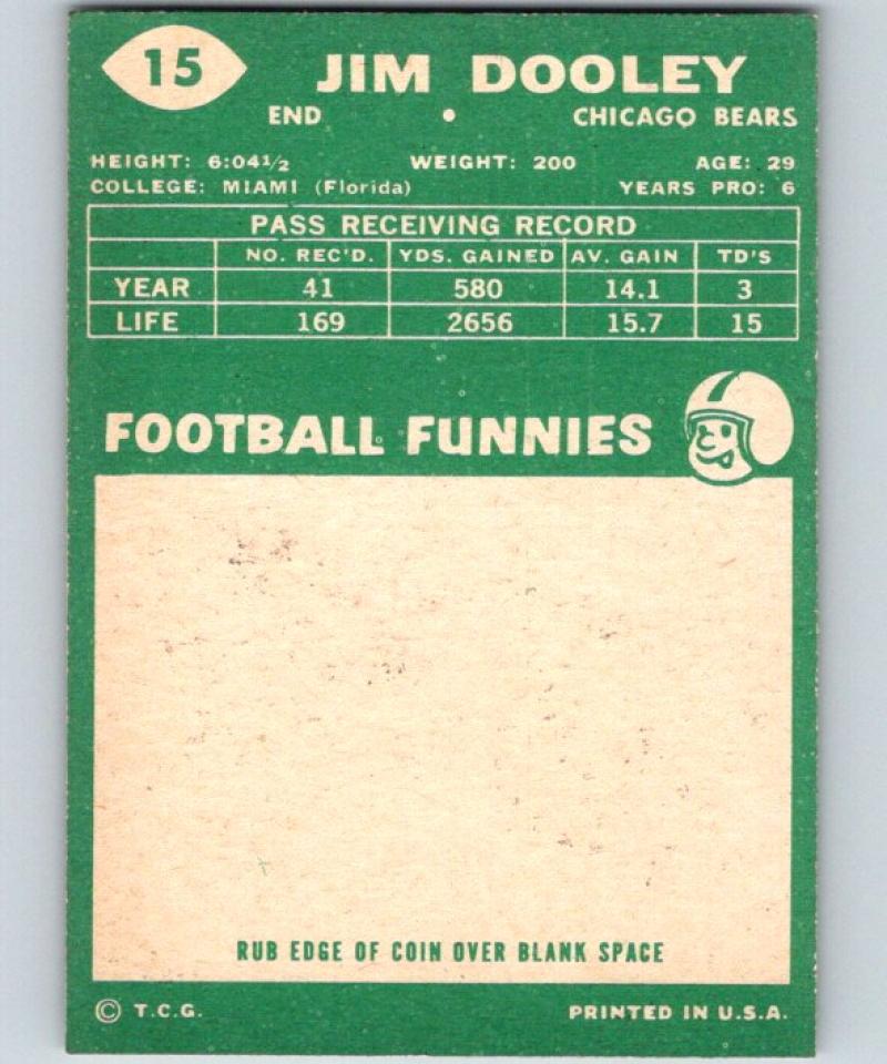 1960 Topps #15 Jim Dooley NM Near Mint Football NFL Bears Vintage 04365 Image 2