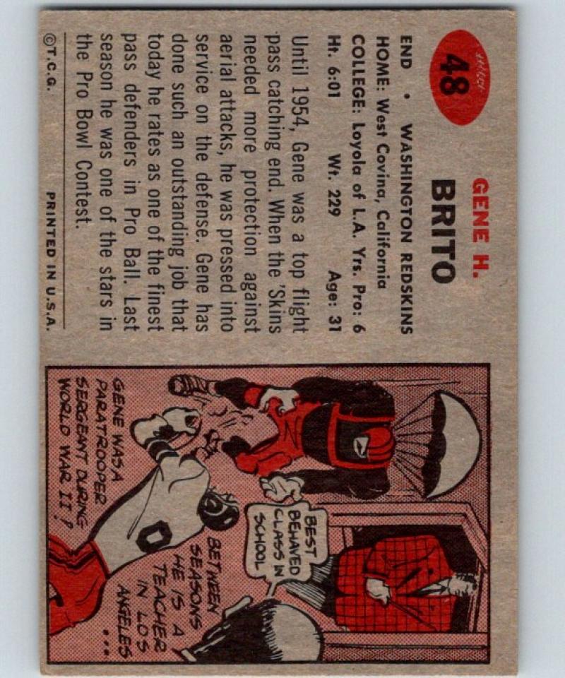1957 Topps #48 Gene Brito Football NFL Redskins Vintage 04398 Image 2