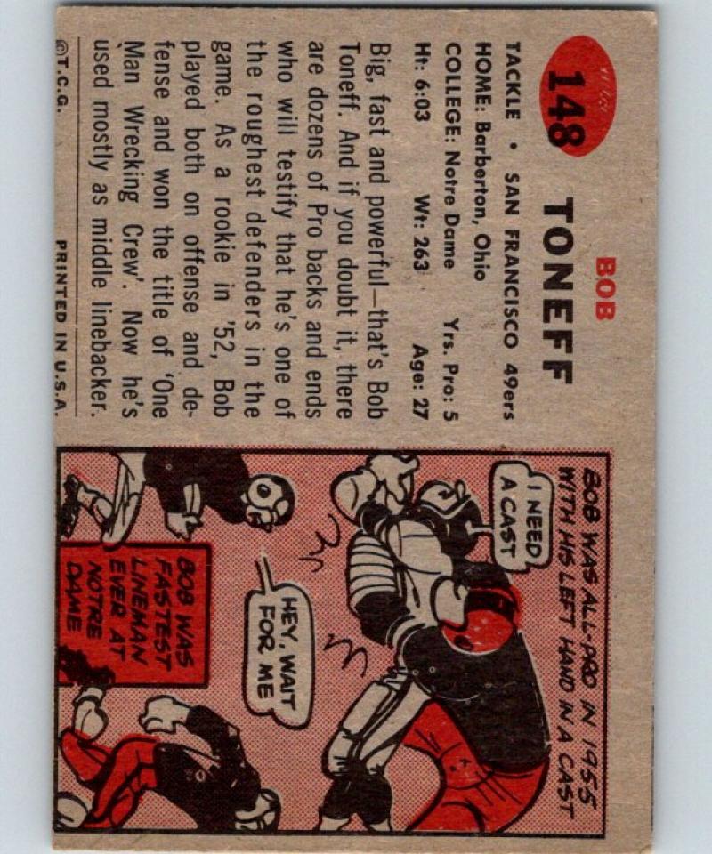 1957 Topps #148 Bob Toneff DP Football NFL 49ers Vintage 04409 Image 2