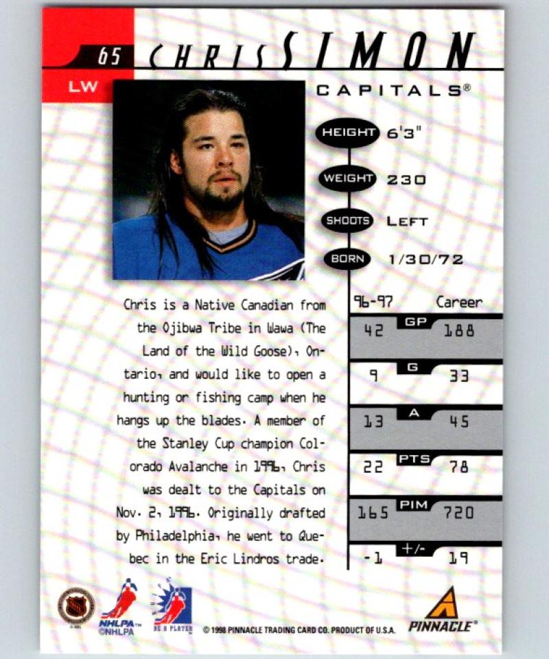 1997-98 Be A Player Autographs Chris Simon Hockey NHL Auto 04473