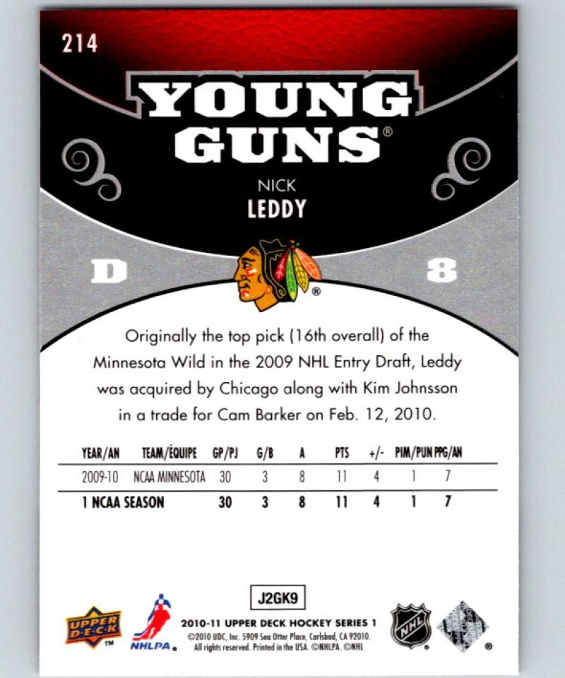 2010-11 Upper Deck #214 Nick Leddy NHL RC Rookie Young Guns YG 04631