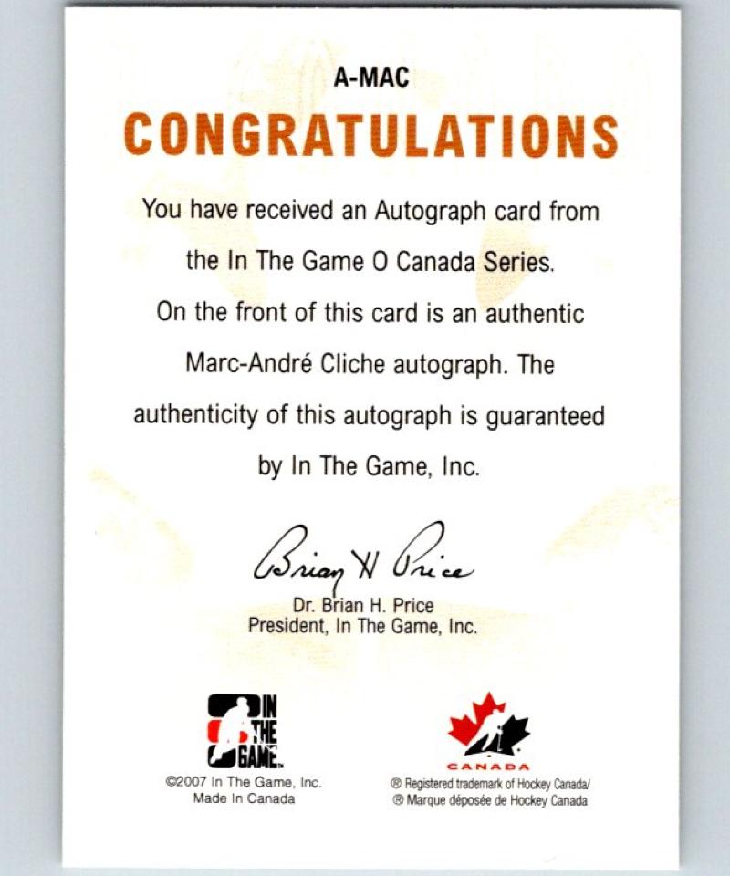 2007-08 In The Game O Canada Autographs #AMAC Meghan Agosta NHL 04639