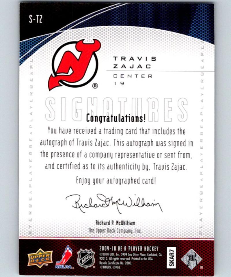 2009-10 In The Game Be A Player Signatures Travis Zajac NHL Auto 04646