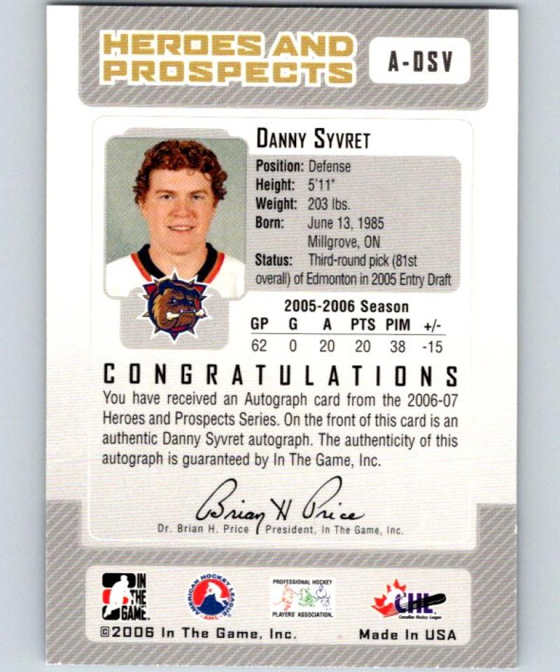 2006-07 ITG Heroes and Prospects Autographs #ADSV Danny Syvret Auto 04659