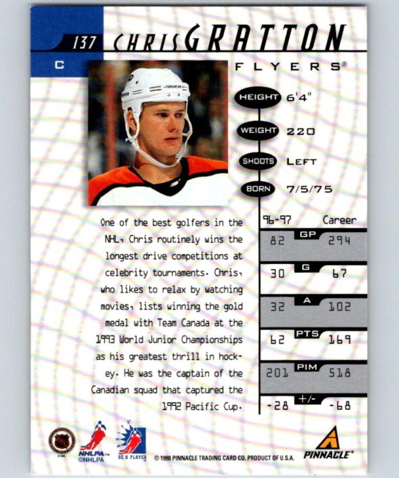 1997-98 Be A Player Autographs #137 Chris Gratton NHL Auto Flyers 04705