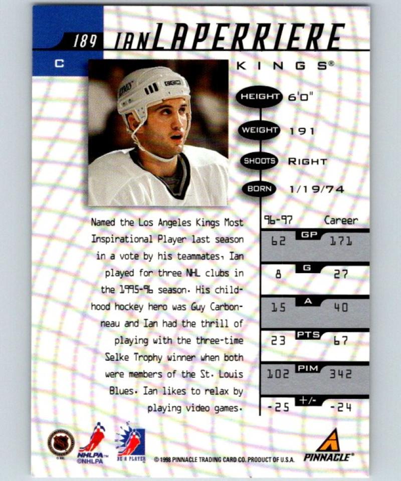 1997-98 Be A Player Autographs #189 Ian Laperriere NHL Auto Kings 04710