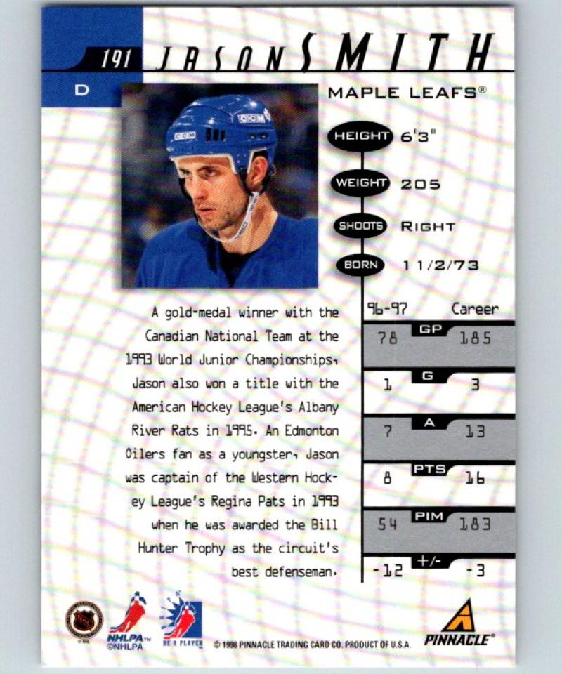 1997-98 Be A Player Autographs #191 Jason Smith NHL Auto Maple Leafs 04711