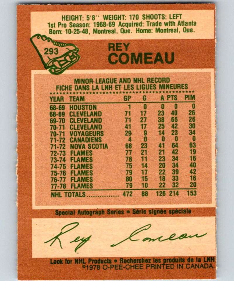 1978-79 O-Pee-Chee #293 Rey Comeau Rockies NHL 05793 Image 2