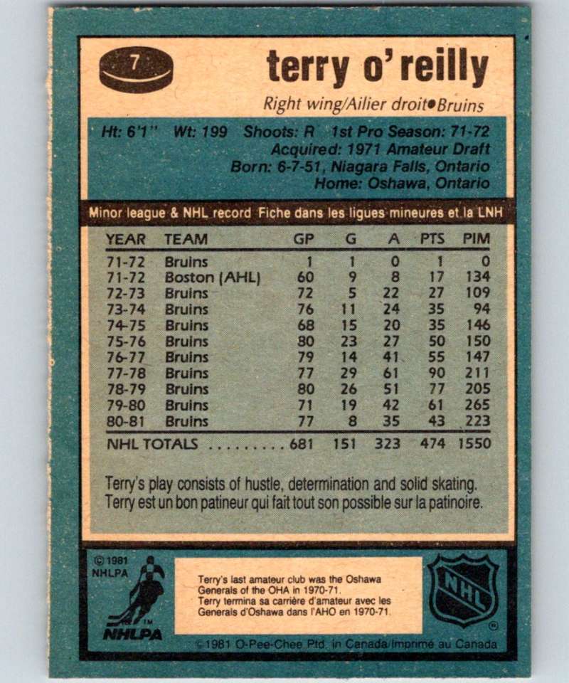 1981-82 O-Pee-Chee #7 Terry O'Reilly Bruins 6299