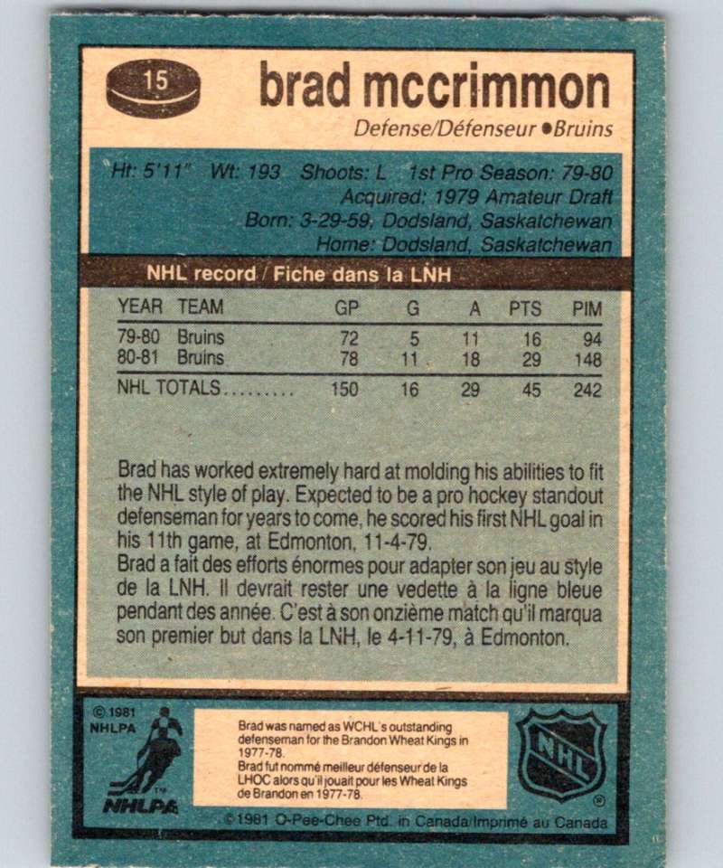 1981-82 O-Pee-Chee #15 Brad McCrimmon Bruins 6307