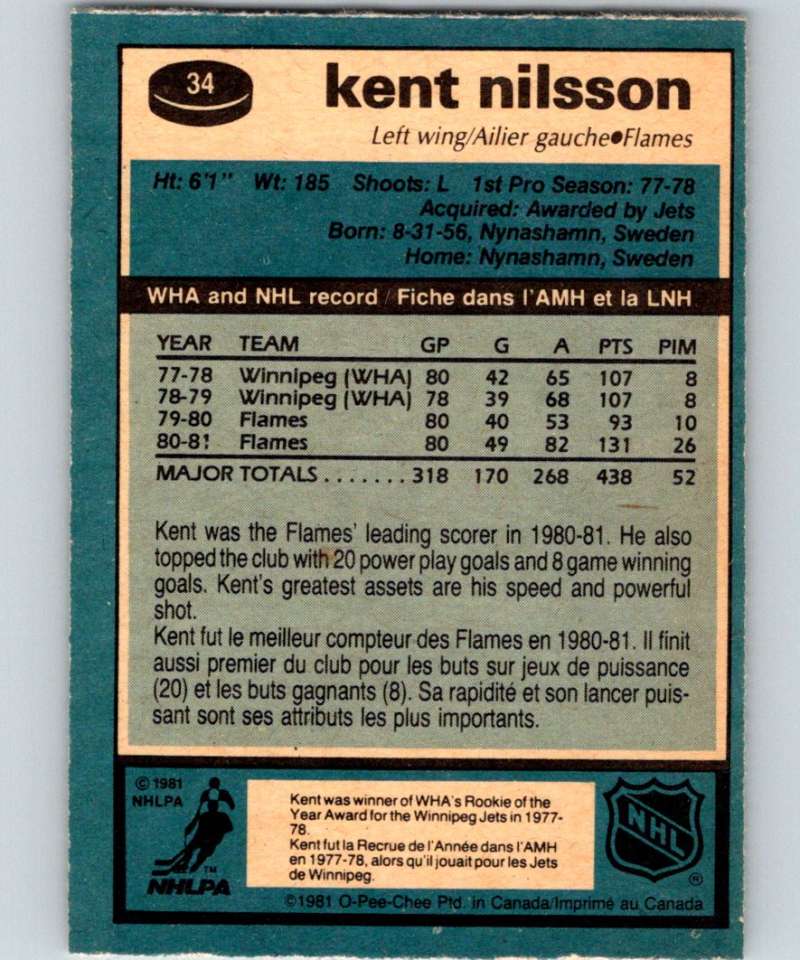 1981-82 O-Pee-Chee #34 Kent Nilsson Flames 6326