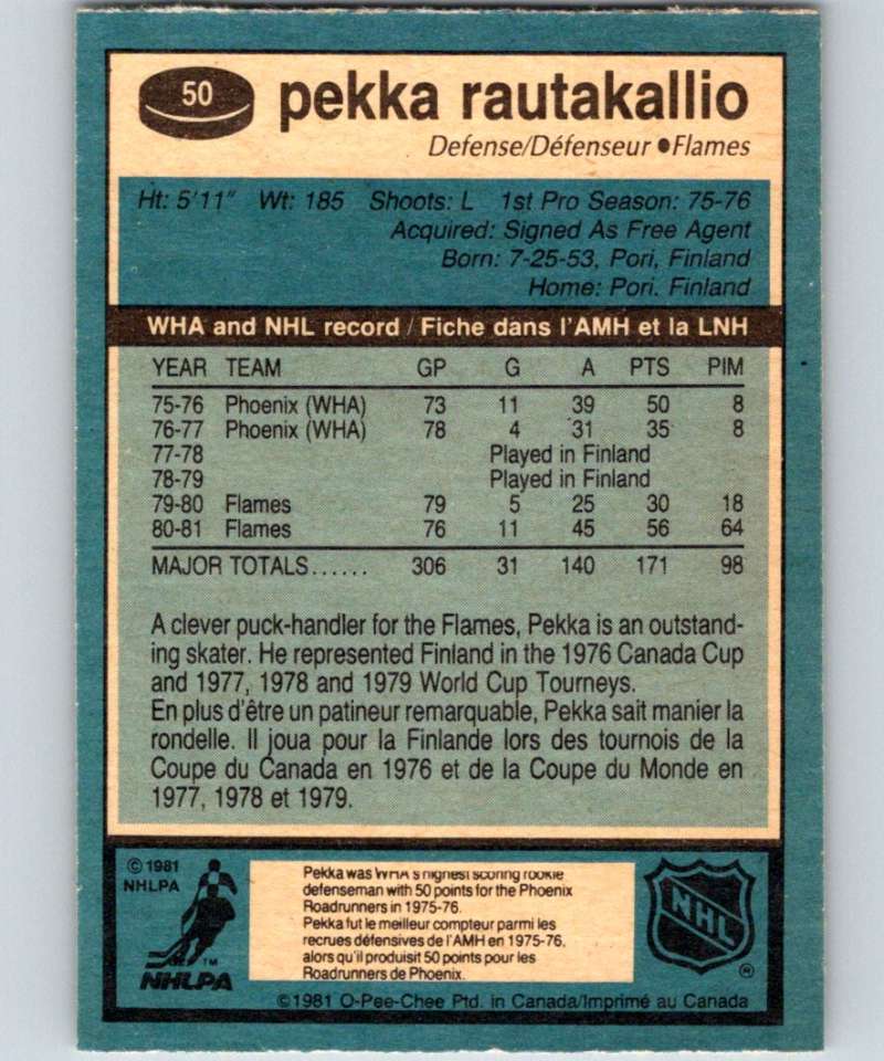 1981-82 O-Pee-Chee #50 Pekka Rautakallio Flames 6342