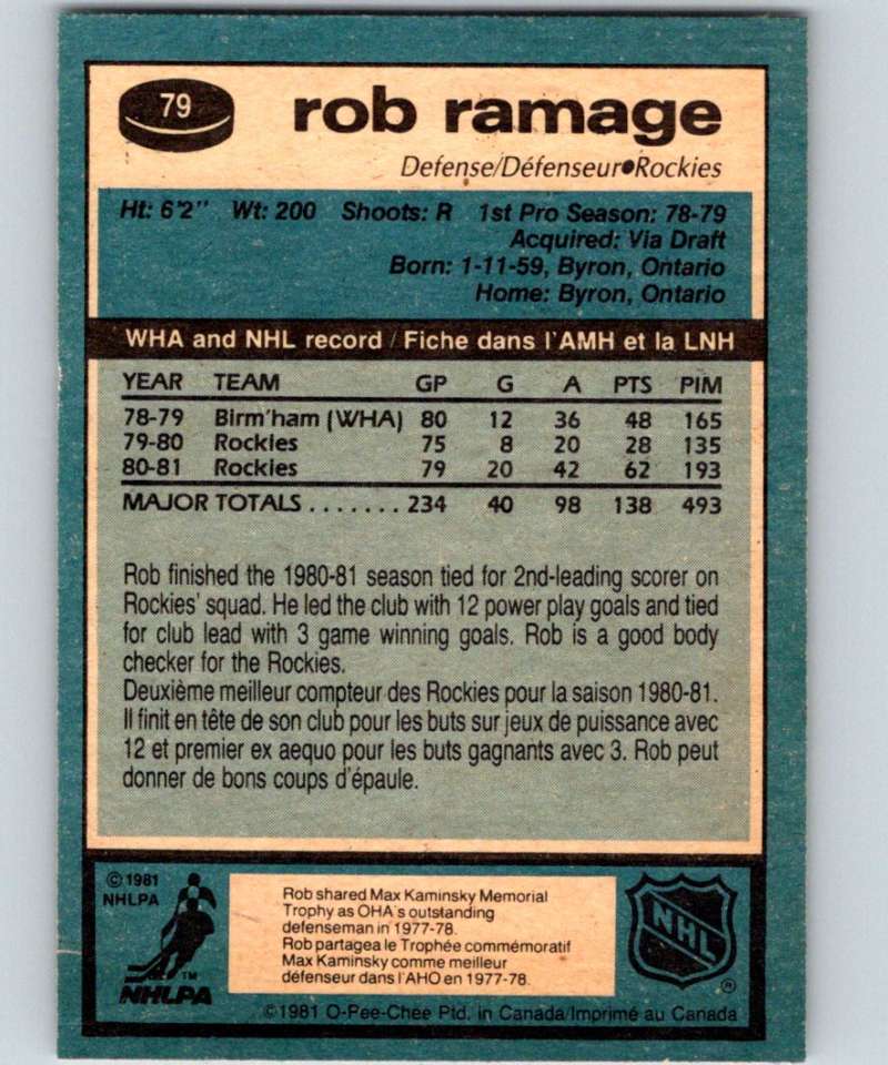 1981-82 O-Pee-Chee #79 Rob Ramage Rockies 6372