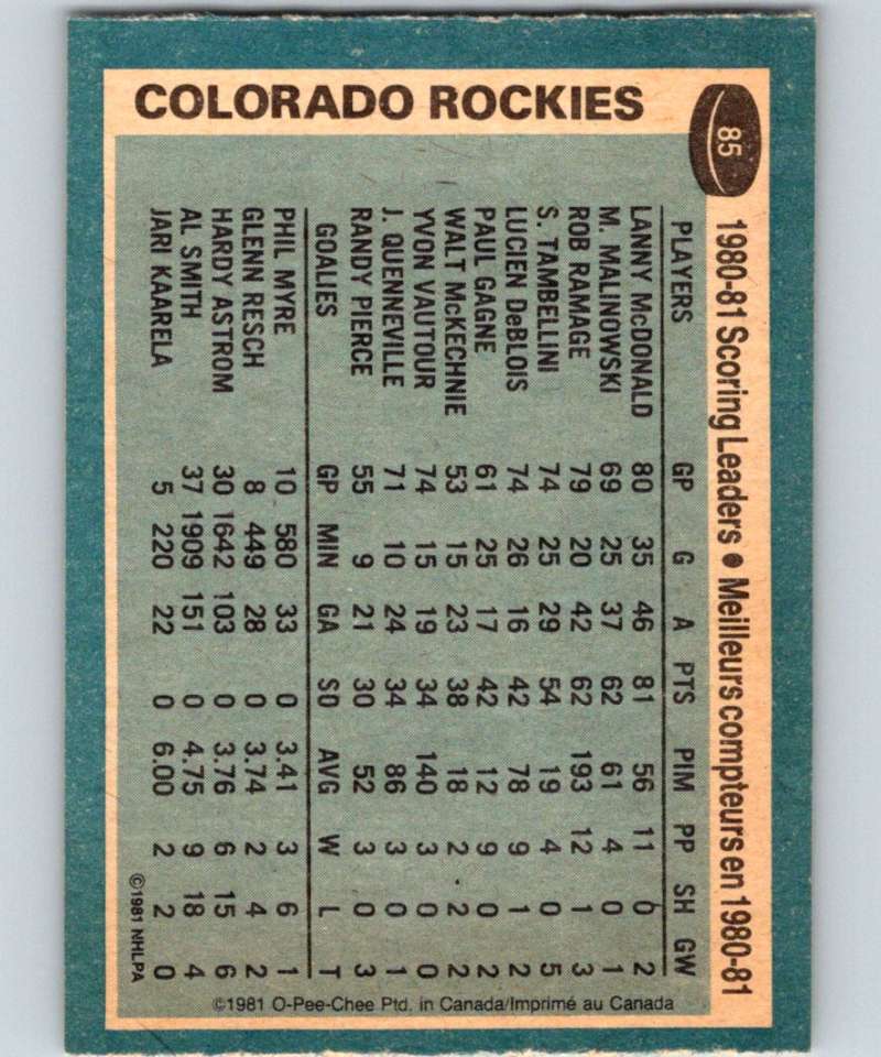 1981-82 O-Pee-Chee #85 Lanny McDonald Rockies TL 6378