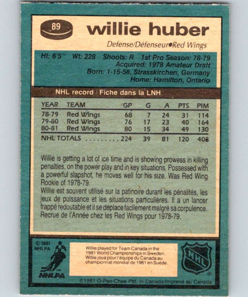 1981-82 O-Pee-Chee #89 Willie Huber Red Wings 6382