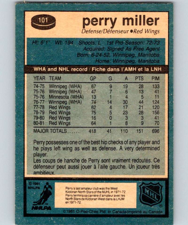1981-82 O-Pee-Chee #101 Perry Miller Red Wings 6394
