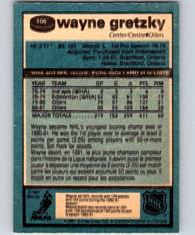 1981-82 O-Pee-Chee #106 Wayne Gretzky Oilers 6399