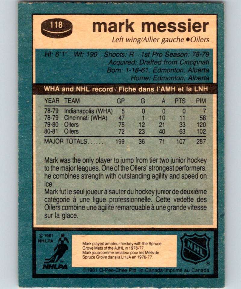 1981-82 O-Pee-Chee #118 Mark Messier Oilers 6411