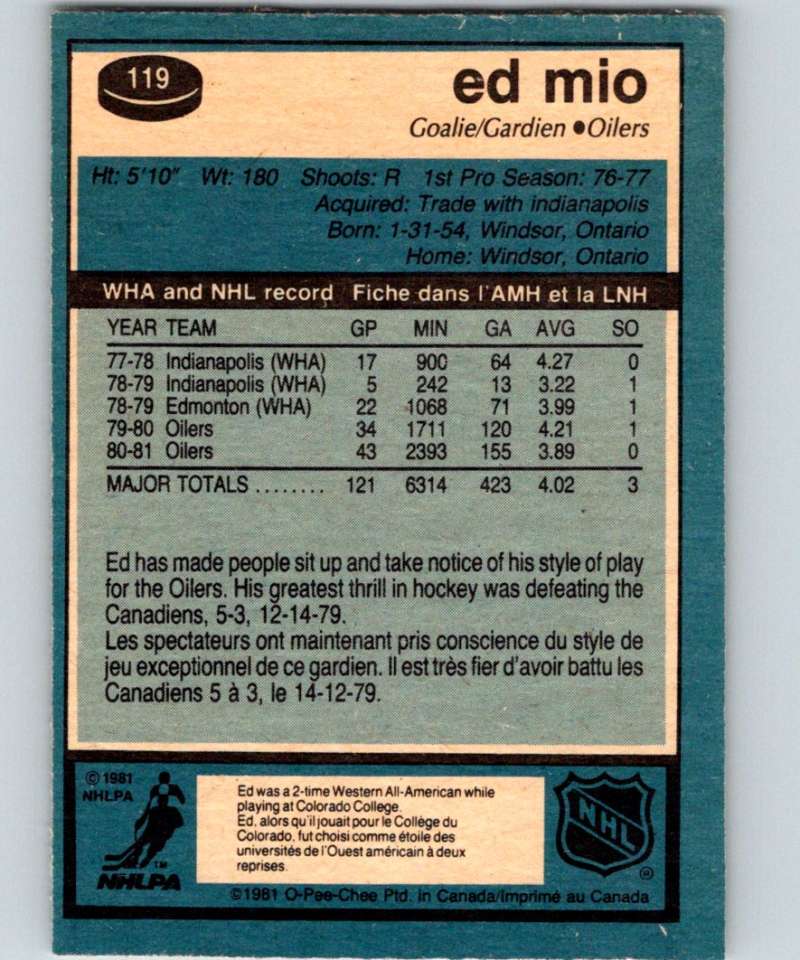 1981-82 O-Pee-Chee #119 Eddie Mio Oilers 6412