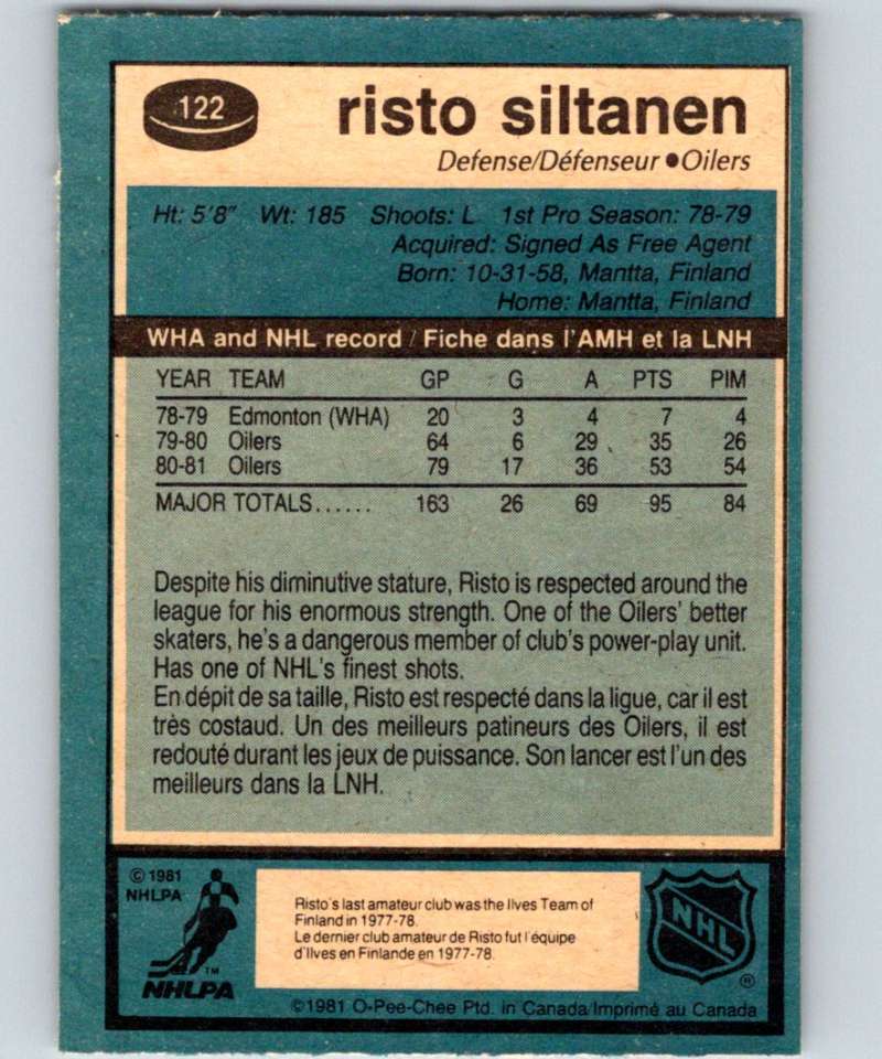 1981-82 O-Pee-Chee #122 Risto Siltanen Oilers 6415