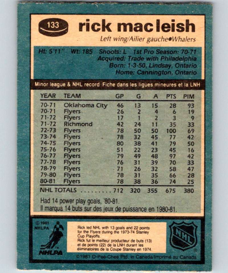 1981-82 O-Pee-Chee #133 Rick MacLeish Whalers 6426
