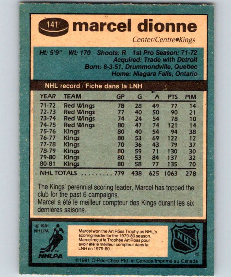 1981-82 O-Pee-Chee #141 Marcel Dionne Kings 6434