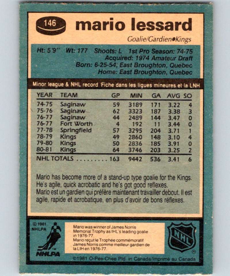 1981-82 O-Pee-Chee #146 Mario Lessard Kings 6439